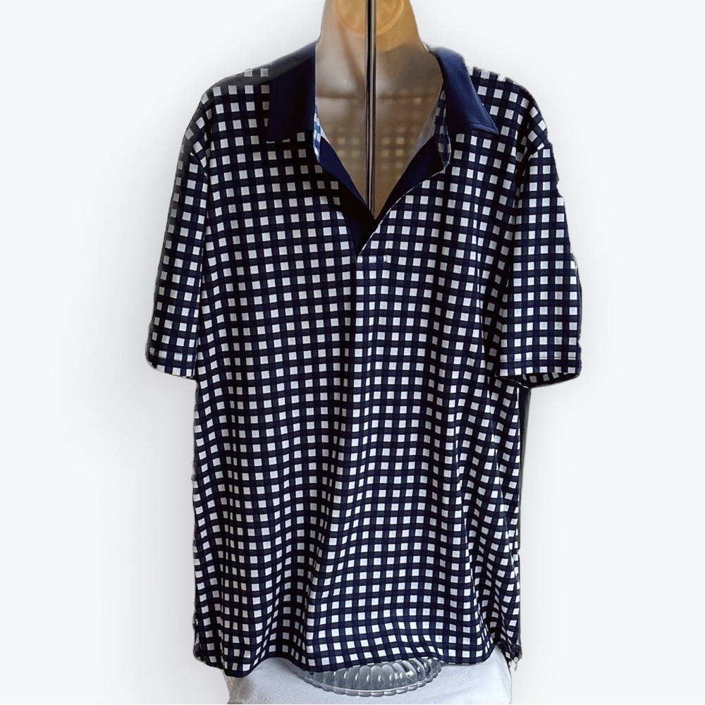 Draper James X Land’s End Collab Men’s Navy Gingham Cotton Polo Shirt Preppy ~ L